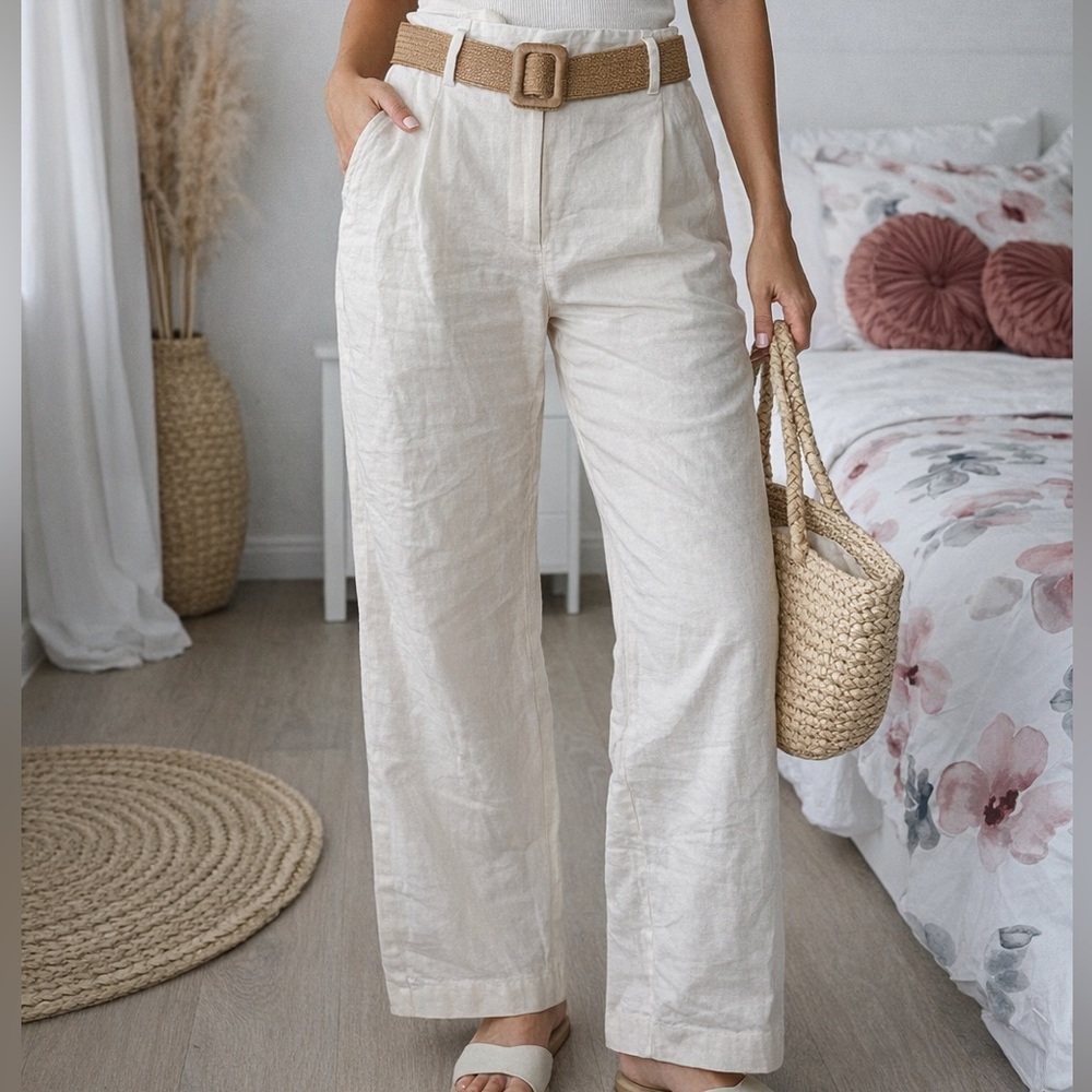 H&M Cream Wide-Leg Pants with Belt